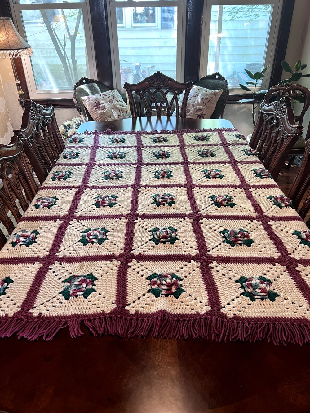 Handmade Crochet Afghan - 3D Rose